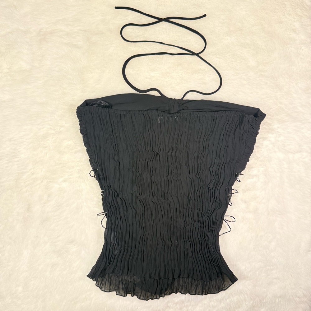 Kaelyn-Max Black Beaded Halter Top, Chiffon Layered Top, Size Medium - Picture 3 of 16